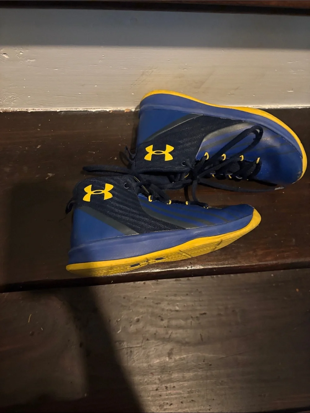 Under Armour Navy Blue and Yellow Basketball Sneakers